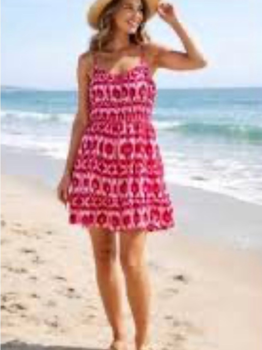 LOFT Beach Ikat Linen-Blend Strappy Smocked Tiered Sundress. Sz L